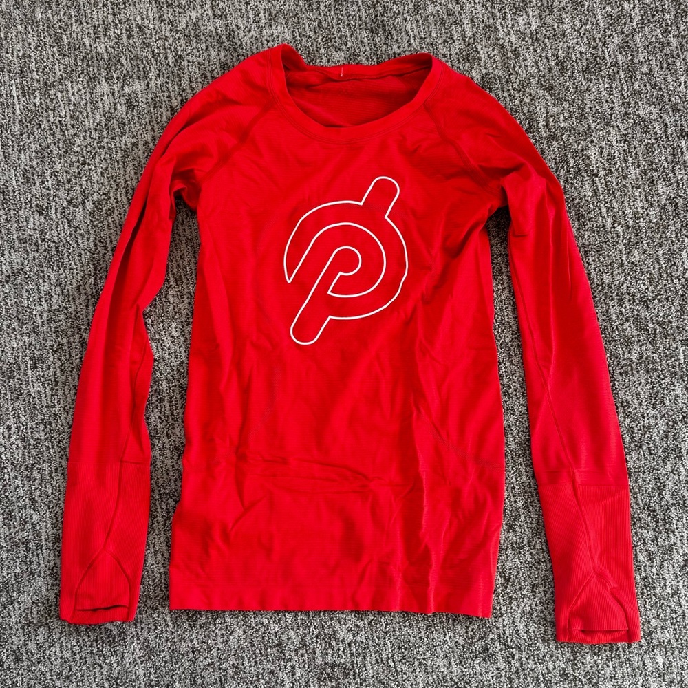 Red Lululemon x peloton run swiftly long Sleeve Shirt